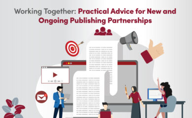 Publishing professionals discussing partnership strategies